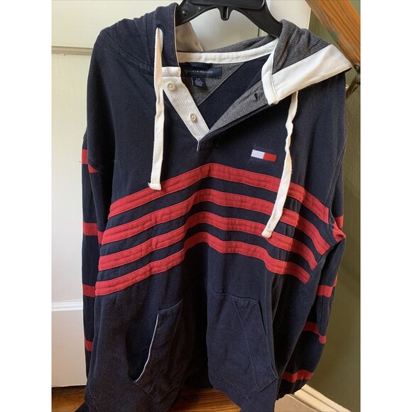 Tommy Hilfiger Quarter Button Pullover Hoodie Large Classic Look - Picture 1 of 3
